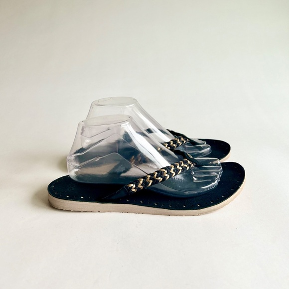 UGG Black Gold Textile Leather Rubber Outsole Flip Flops size 10 - Picture 2 of 14